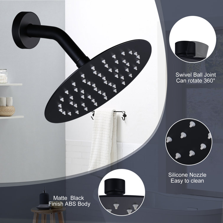 Large Matte Black Round Rain Shower Head with High-Pressure Spray