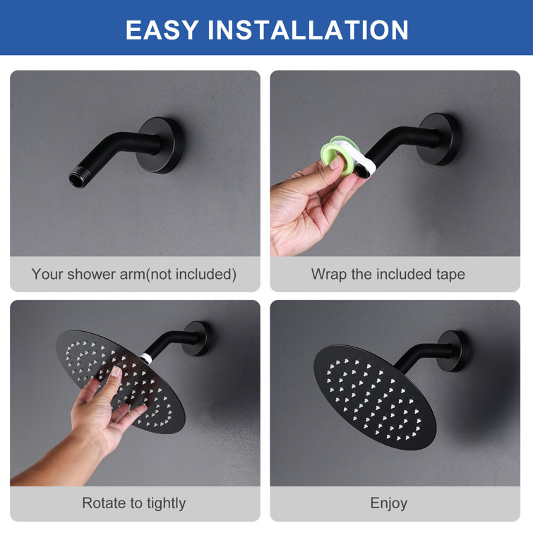Large Matte Black Round Rain Shower Head with High-Pressure Spray