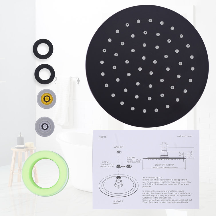 Large Matte Black Round Rain Shower Head with High-Pressure Spray