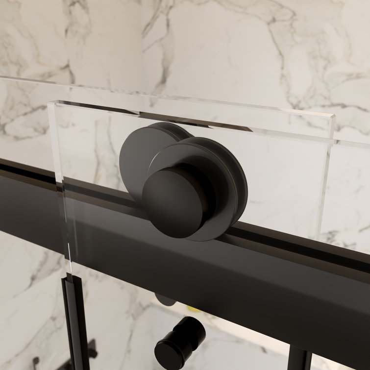 Black Frameless Double Sliding Shower Door with Tempered Glass