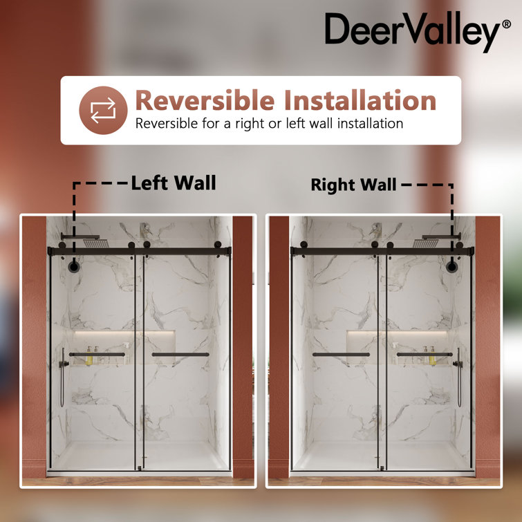 Black Frameless Double Sliding Shower Door with Tempered Glass
