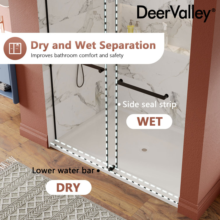 Black Frameless Double Sliding Shower Door with Tempered Glass