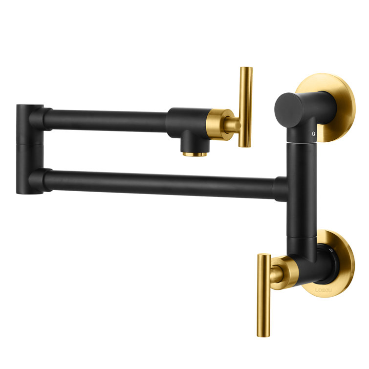 Black and Gold Brass Wall Mounted Pot Filler with Double Handle
