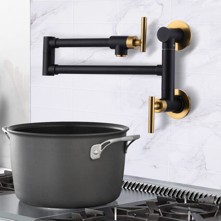 Black and Gold Brass Wall Mounted Pot Filler with Double Handle
