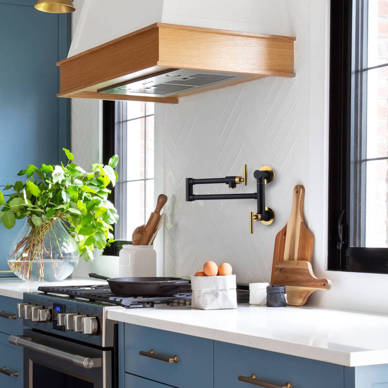Black and Gold Brass Wall Mounted Pot Filler with Double Handle