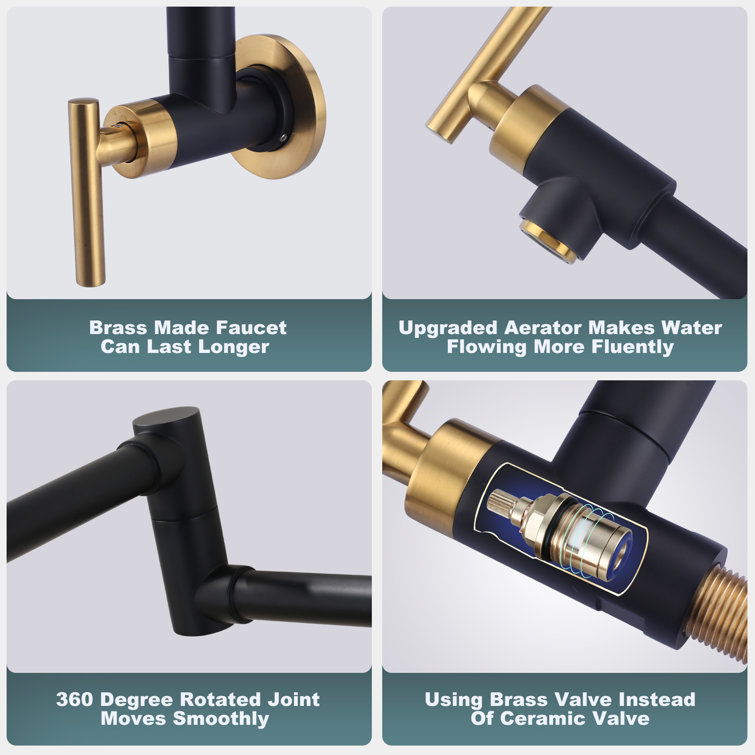 Black and Gold Brass Wall Mounted Pot Filler with Double Handle