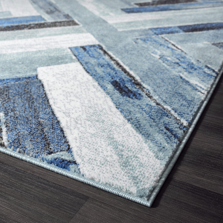 Modern Geometric Blue and Gray Synthetic Area Rug