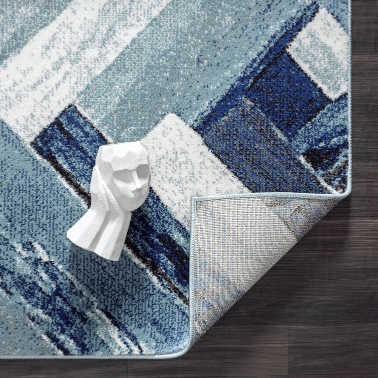 Modern Geometric Blue and Gray Synthetic Area Rug