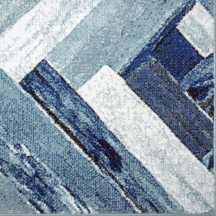 Modern Geometric Blue and Gray Synthetic Area Rug