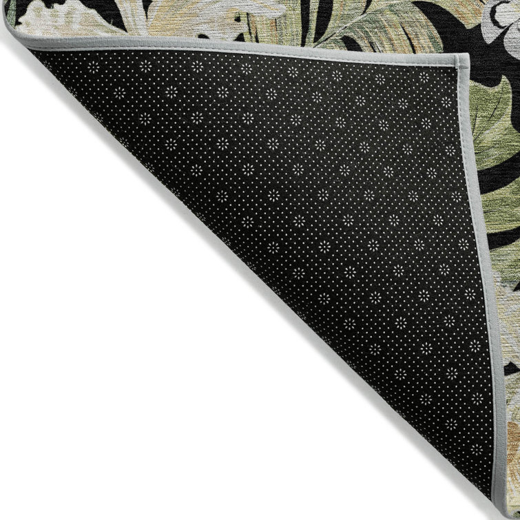 Addison 3' x 5' Black Synthetic Floral Washable Rug