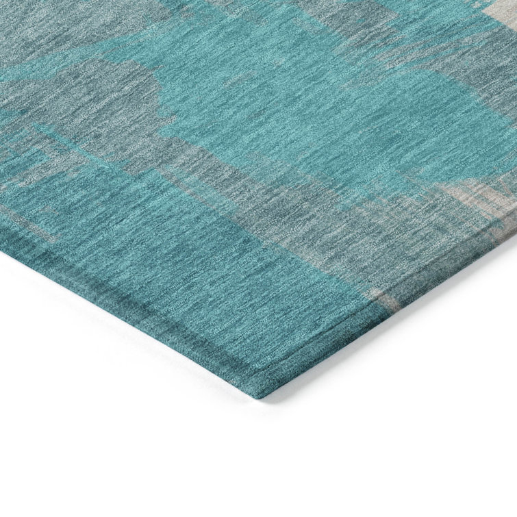 Teal Flat Woven Synthetic 8' x 10' Washable Rug