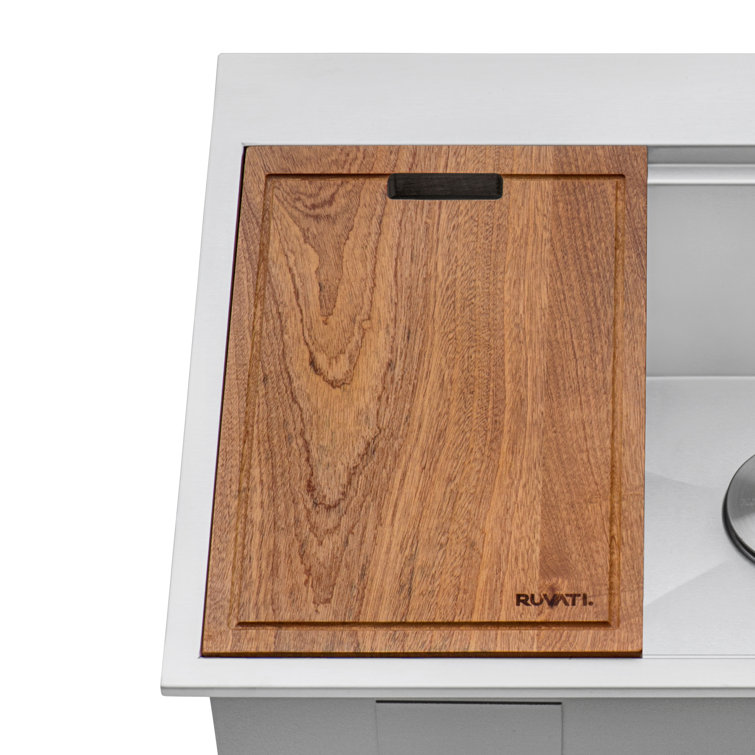 Ruvati 23 x 20 Inch Stainless Steel Workstation Sink with Wood Cutting Board