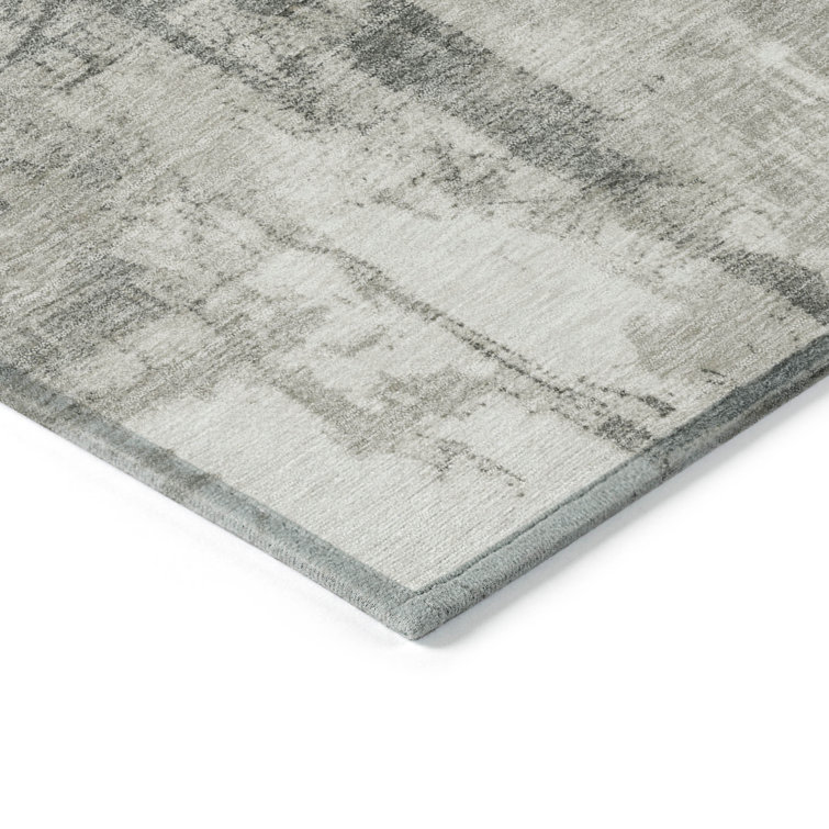 Beige Synthetic Washable Geometric Indoor/Outdoor Rug 2'3" x 7'6"