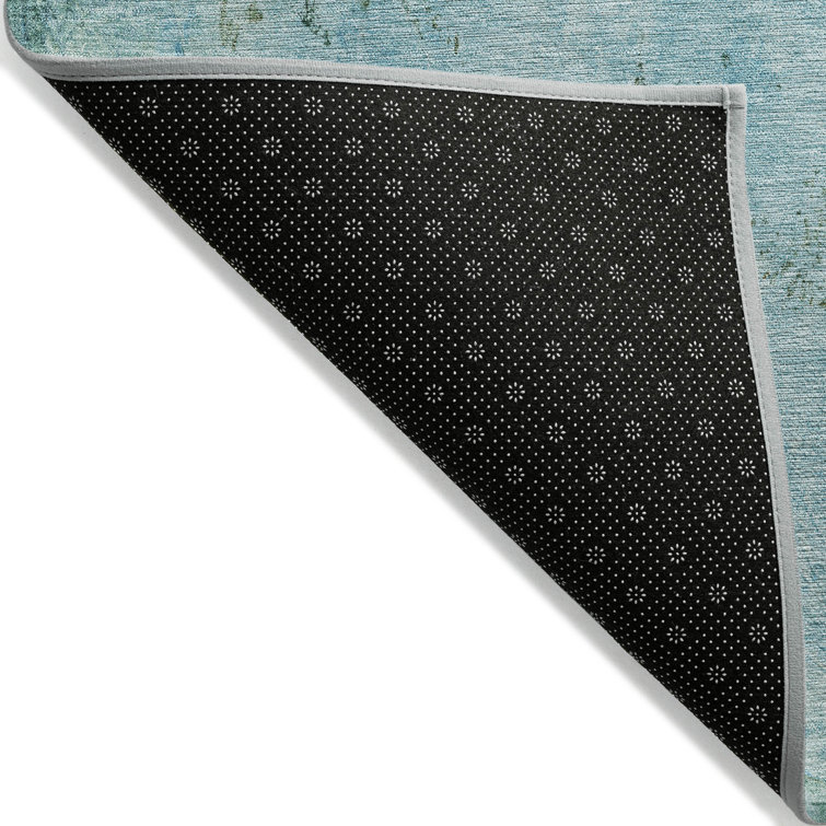 Teal 8' x 10' Flat Woven Synthetic Washable Rug