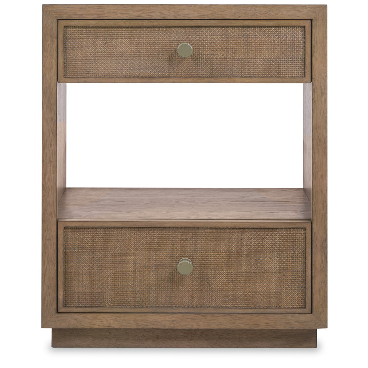 Light Brown Oak and Cane 2-Drawer Nightstand