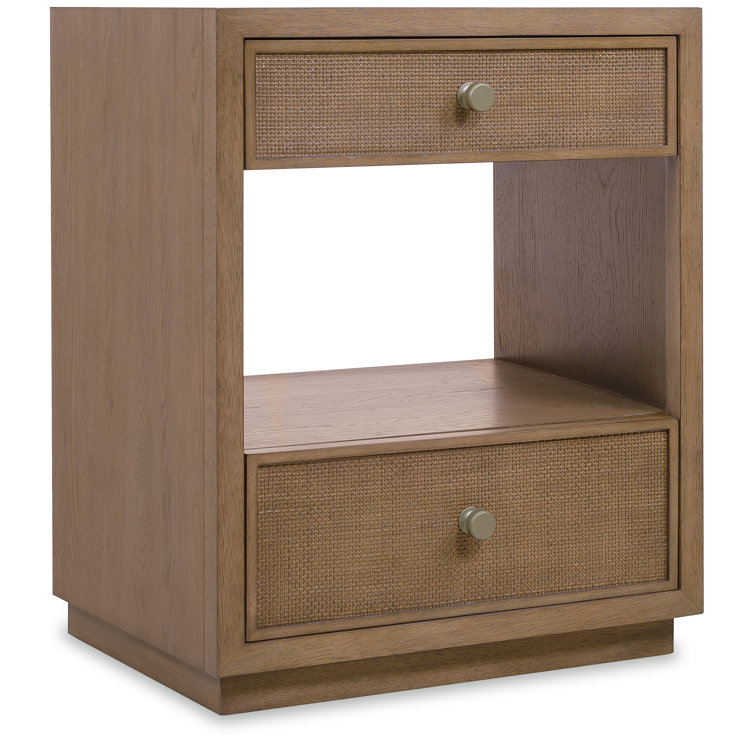 Light Brown Oak and Cane 2-Drawer Nightstand