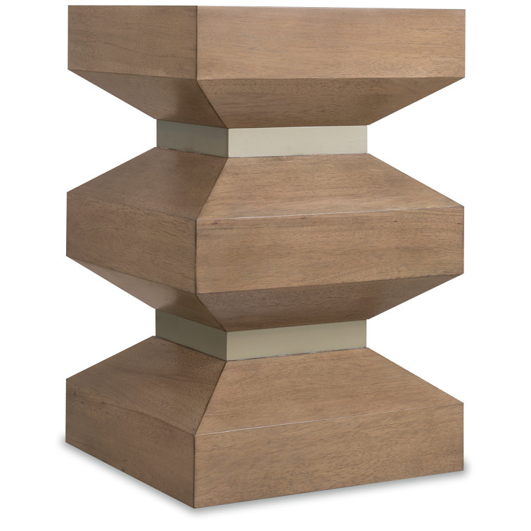 Light Brown Oak and Metal Square End Table