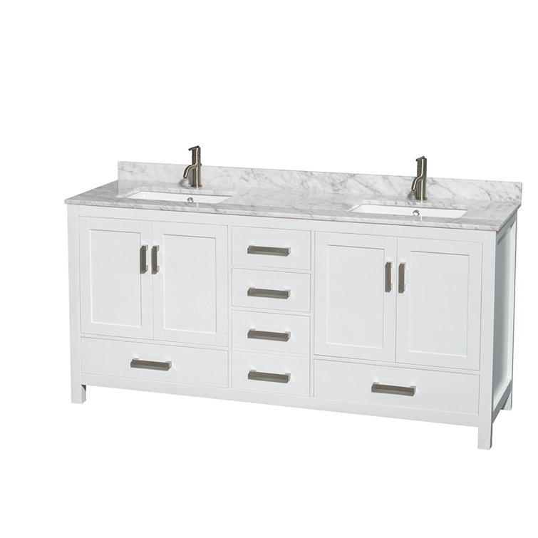Sheffield 72" White Marble Top Double Vanity