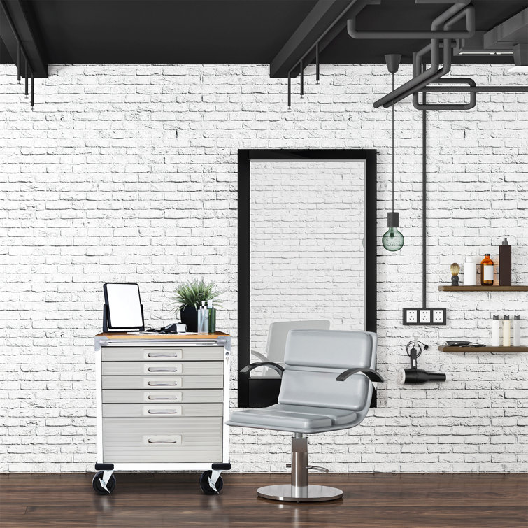 White Heavy-Duty Steel 6-Drawer Rolling Cabinet with Wood Top