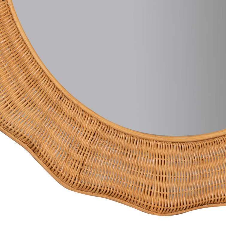 Natural Round Rattan Wall Mirror with Undulating Silhouette