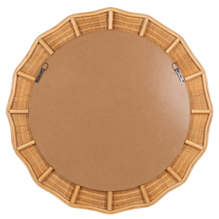 Natural Round Rattan Wall Mirror with Undulating Silhouette