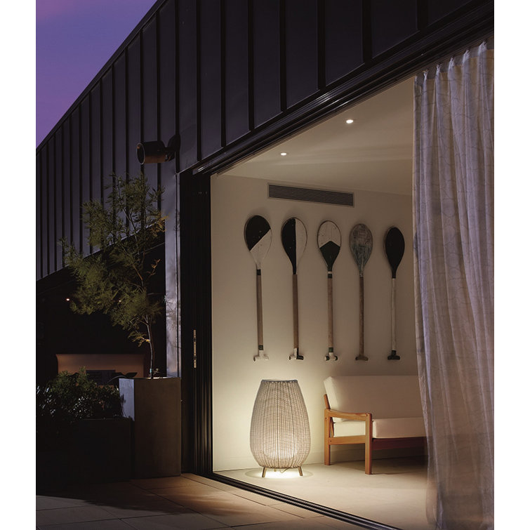 Brown Rattan LED Outdoor Floor Lamp with Black Cord