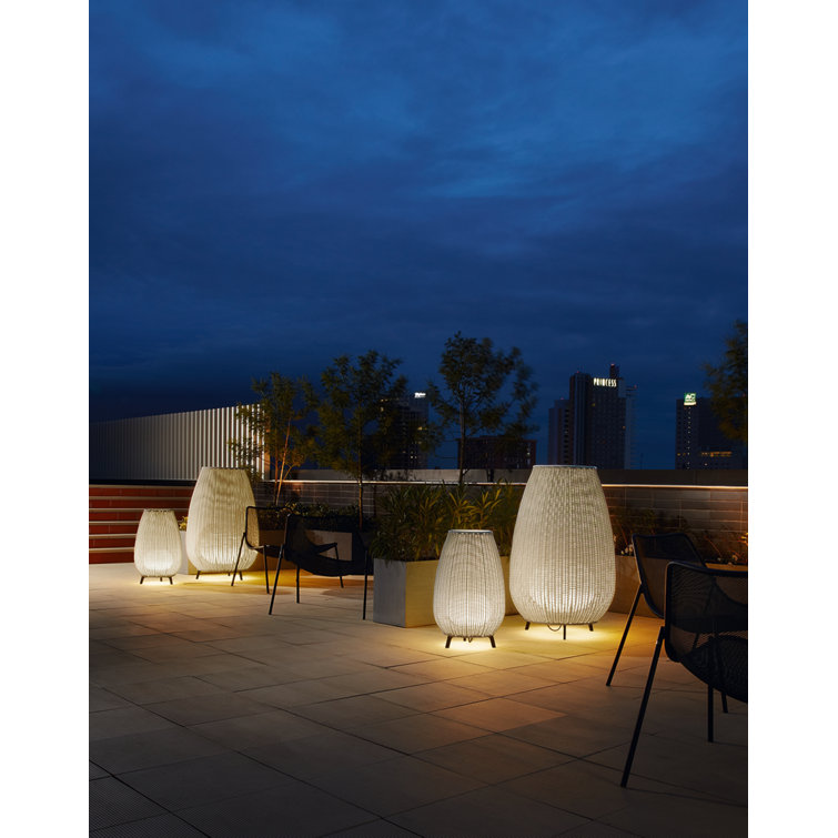 Brown Rattan LED Outdoor Floor Lamp with Black Cord