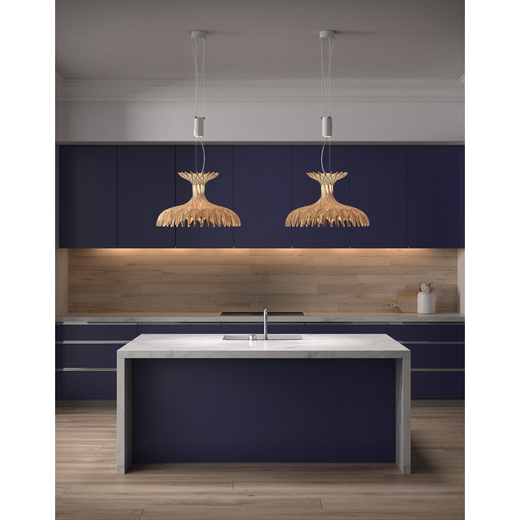 Bover Dome 60 Adjustable LED Pendant in Matte White with Natural Wood Shade