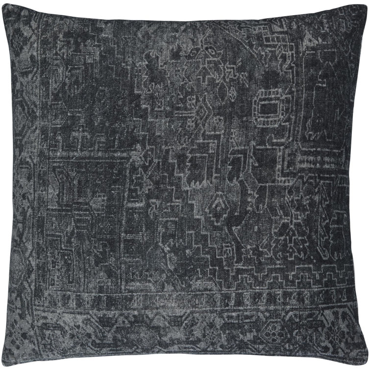 Gray Cotton Vintage Pattern Accent Pillow 18" x 18"