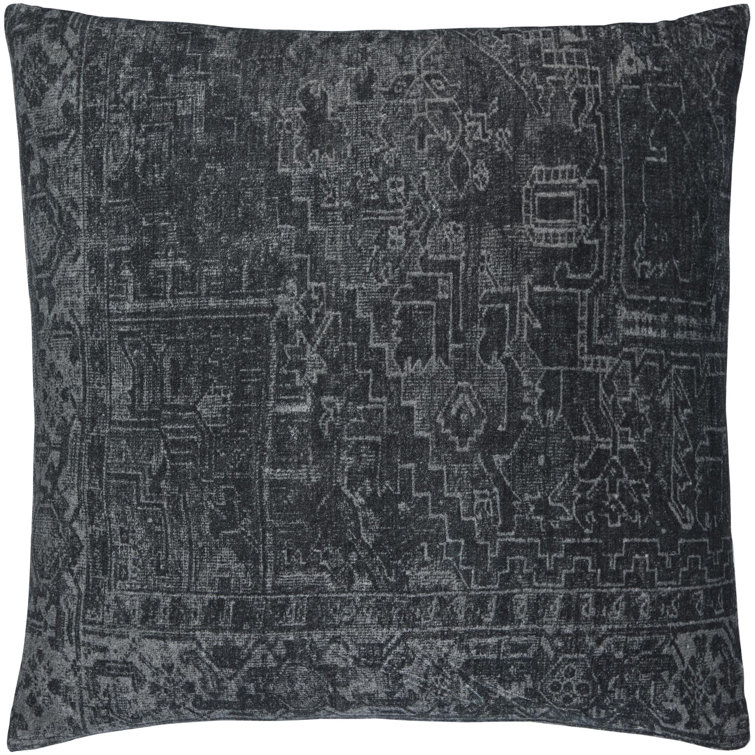 Gray Cotton Vintage Pattern Accent Pillow 18" x 18"