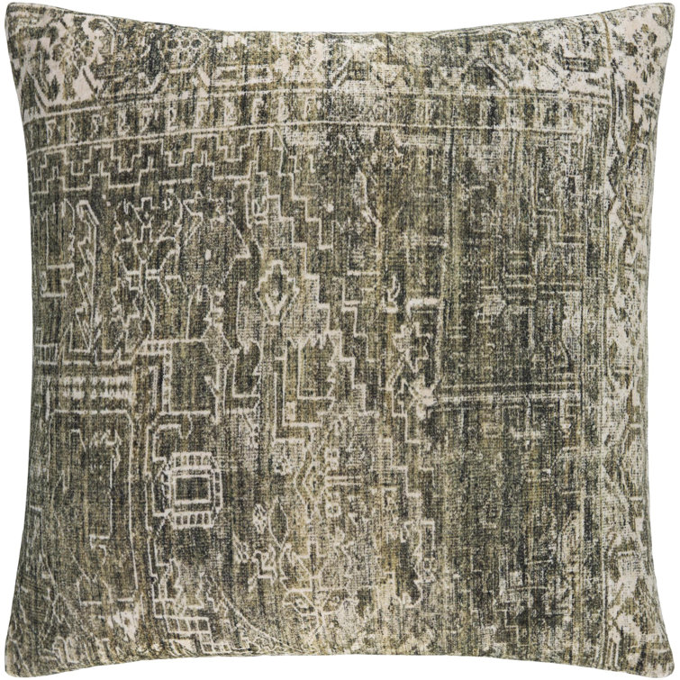 Olive Green Cotton Accent Pillow with Polyester Fill, 18" x 18"