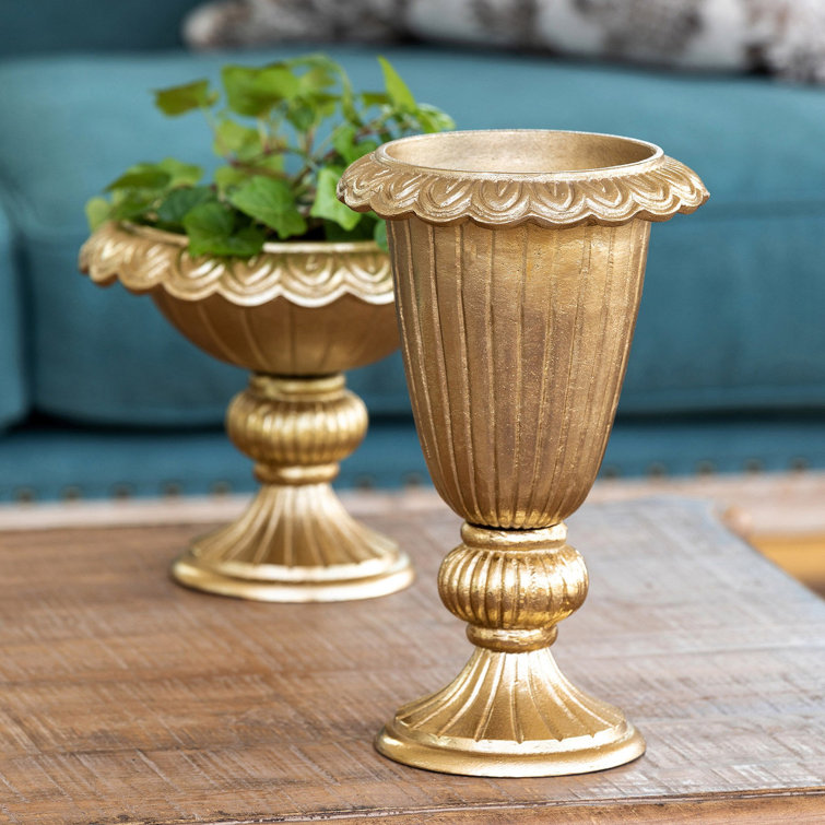 Gold Cast Aluminum Decorative Urn, 13-inch