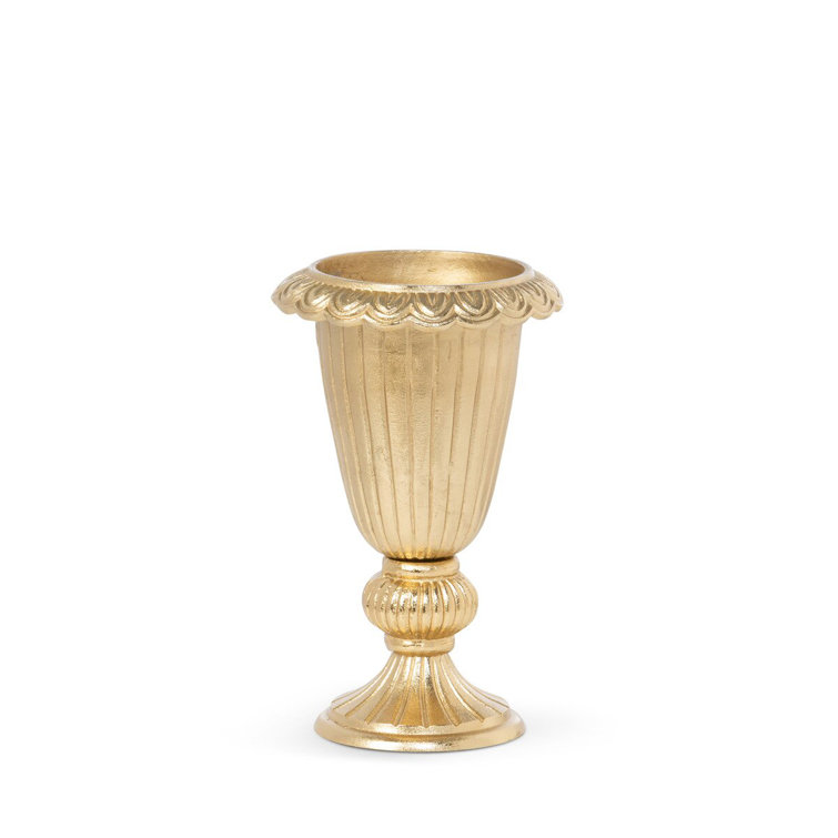 Gold Cast Aluminum Decorative Urn, 13-inch