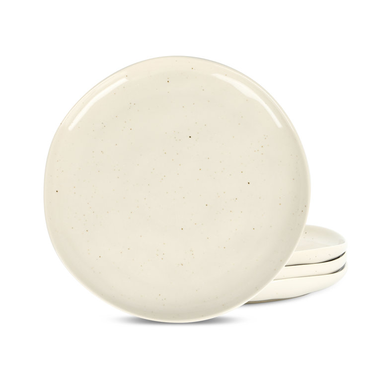 Beige Ceramic Embossed Dinner Plates Set for Four