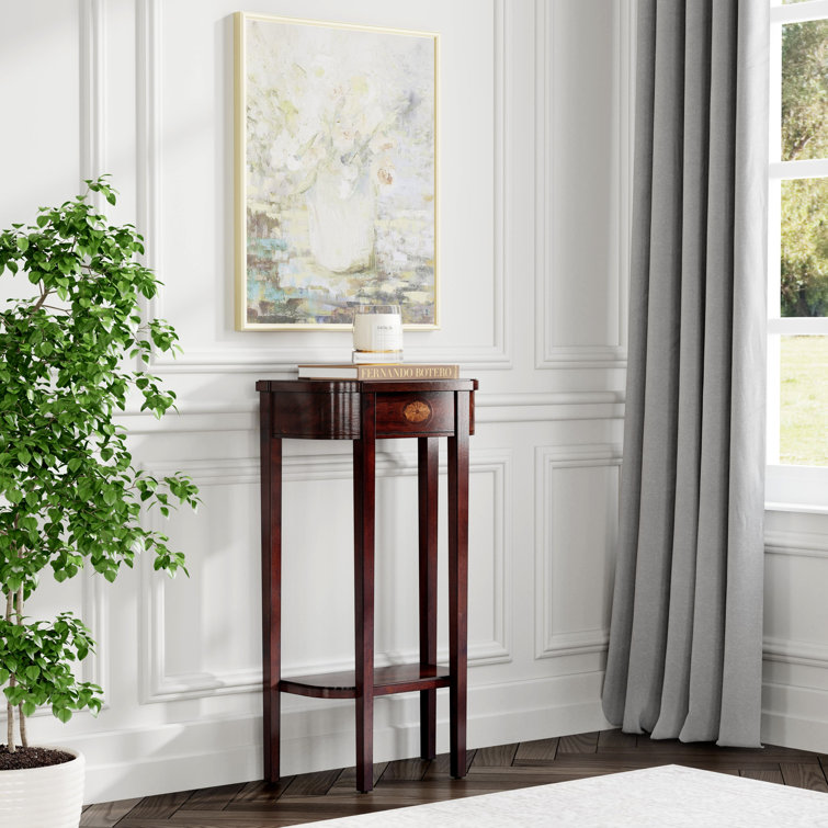 Cherry Wood Demilune Console Table with Storage