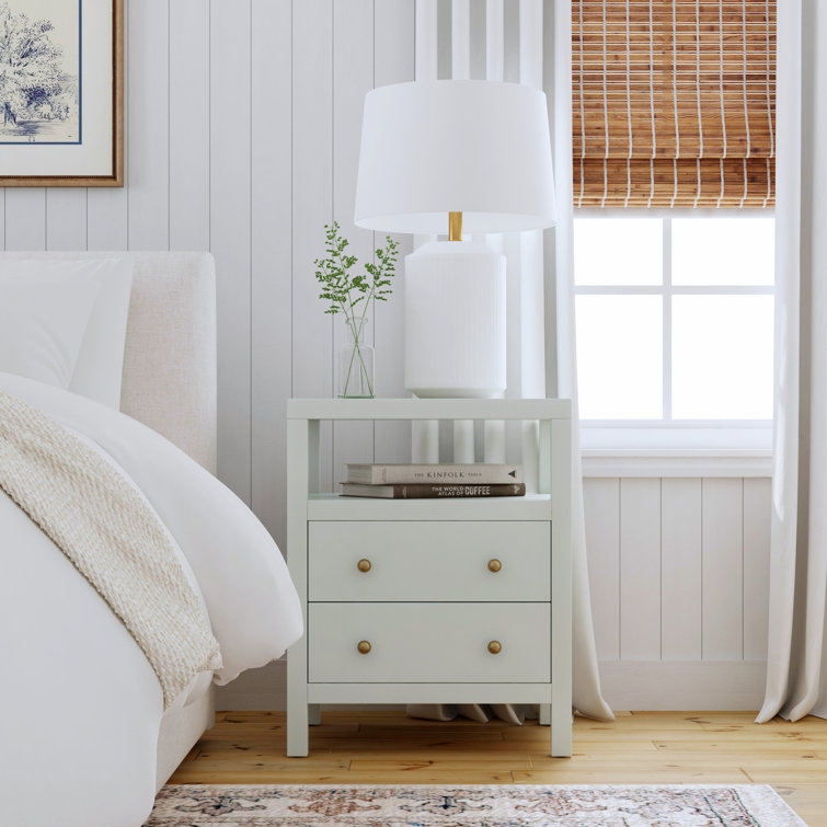 Sage Green 2-Drawer Nightstand with Open Shelf