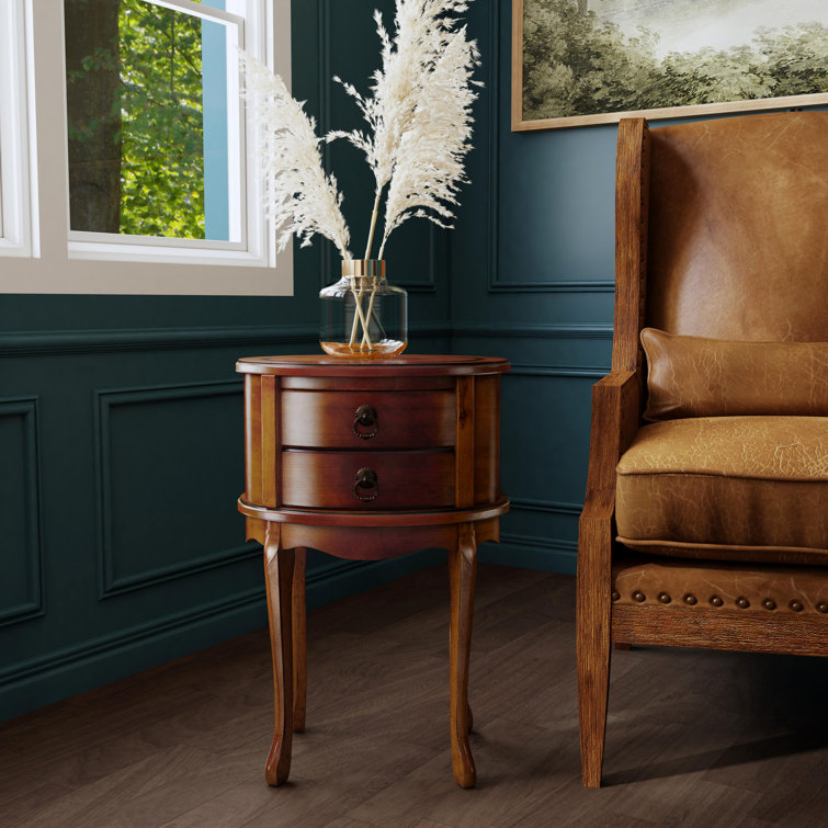 Plantation Cherry Oval Wood Side Table with Storage