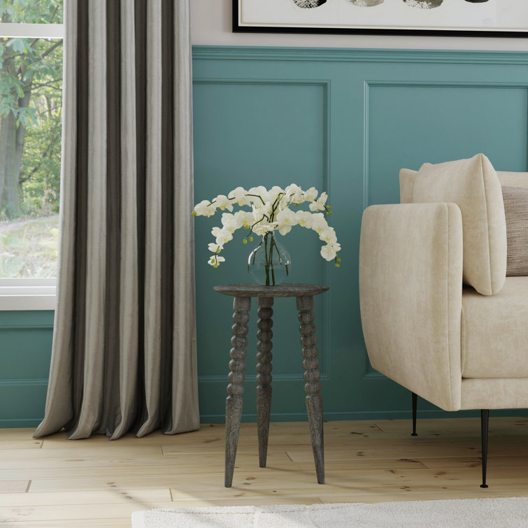 Espresso Bohemian Round Wood Accent Table with Carved Legs
