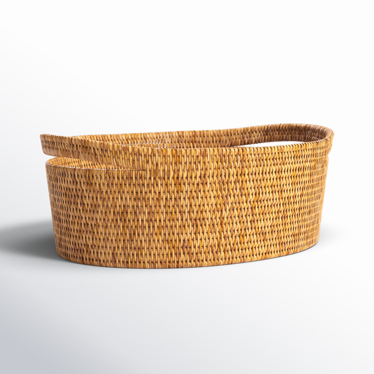 Honey Brown Oval Hand-Woven Rattan Storage Basket