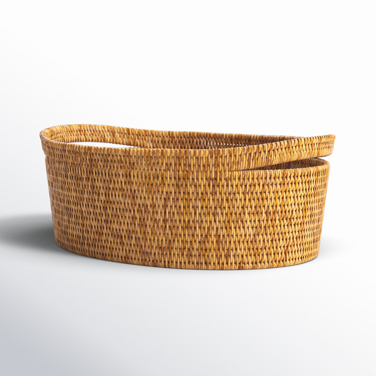 Honey Brown Oval Hand-Woven Rattan Storage Basket