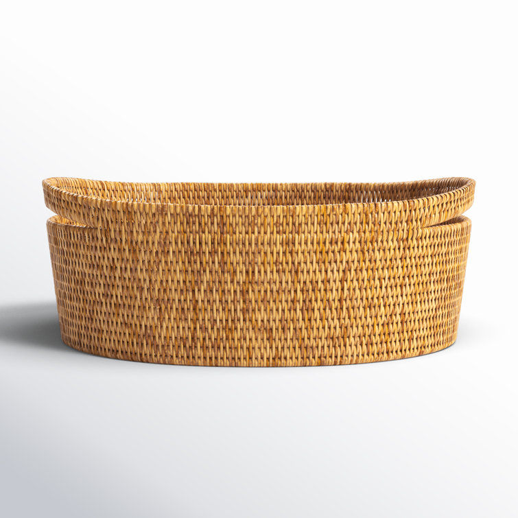Honey Brown Oval Hand-Woven Rattan Storage Basket