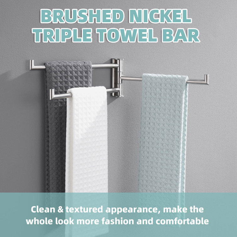 Brushed Nickel Wall Mounted Swivel Towel Rack with Three Arms