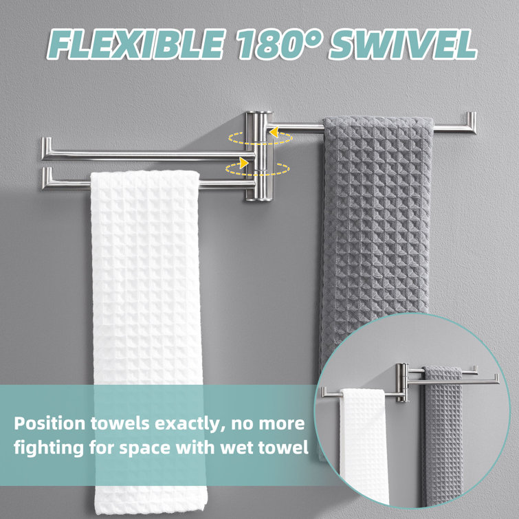 Brushed Nickel Wall Mounted Swivel Towel Rack with Three Arms