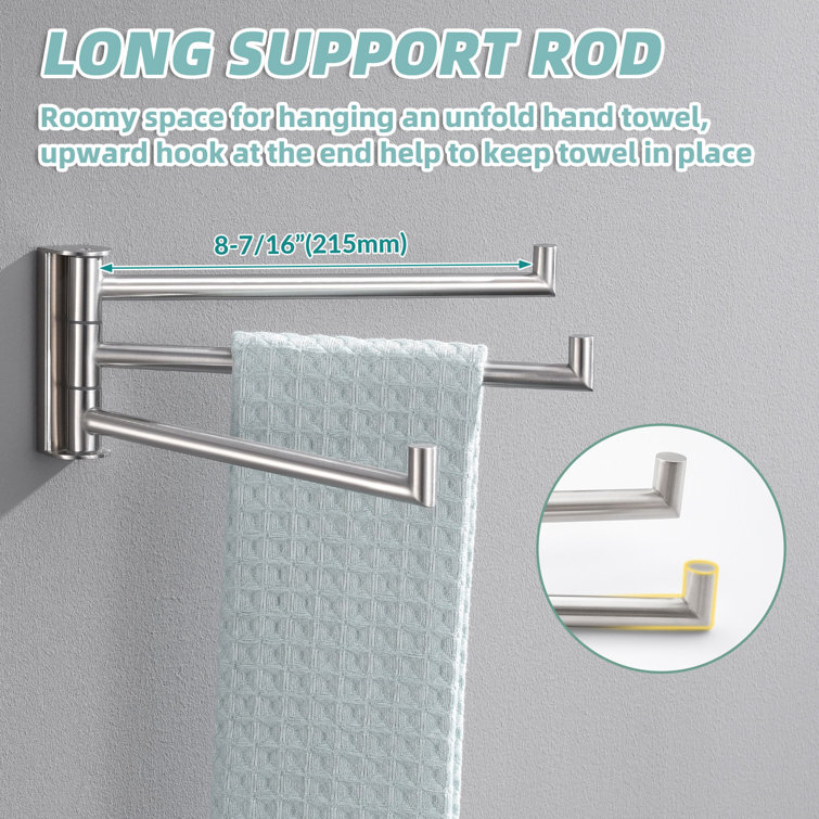 Brushed Nickel Wall Mounted Swivel Towel Rack with Three Arms