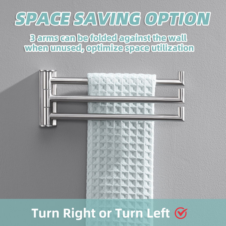 Brushed Nickel Wall Mounted Swivel Towel Rack with Three Arms