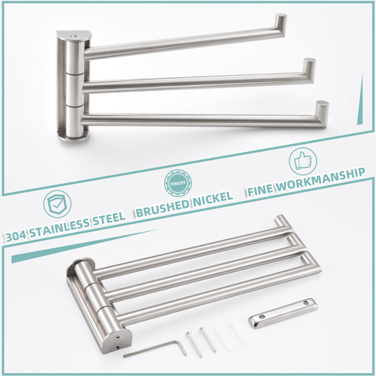 Brushed Nickel Wall Mounted Swivel Towel Rack with Three Arms