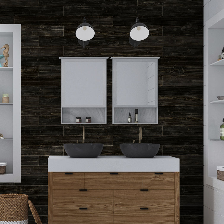 Charcoal Black Solid Pine Wood Wall Planks Set
