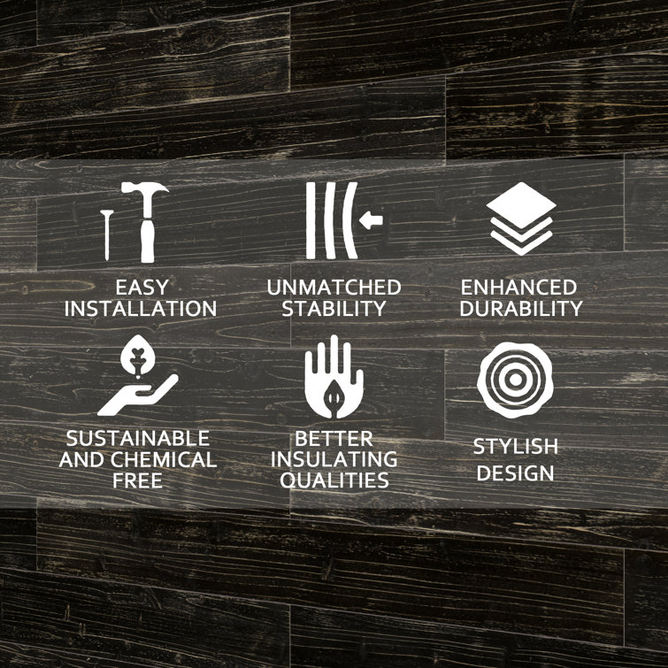 Charcoal Black Solid Pine Wood Wall Planks Set