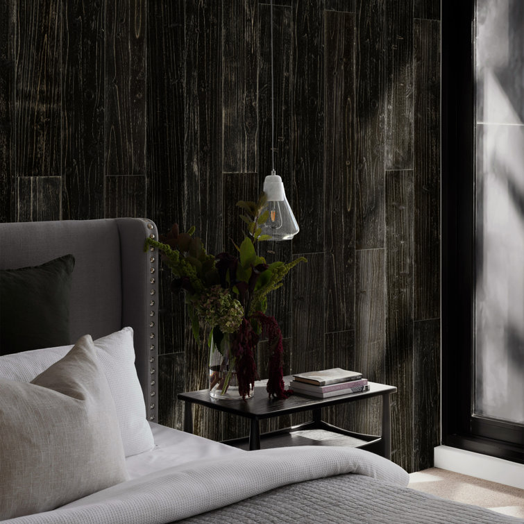 Charcoal Black Solid Pine Wood Wall Planks Set