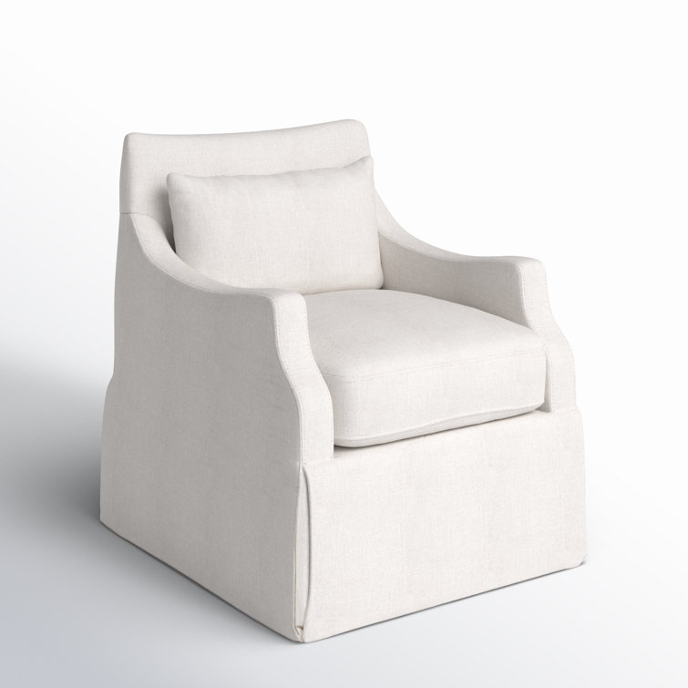 Transitional Cream Swivel Accent Chair with Kidney Pillow